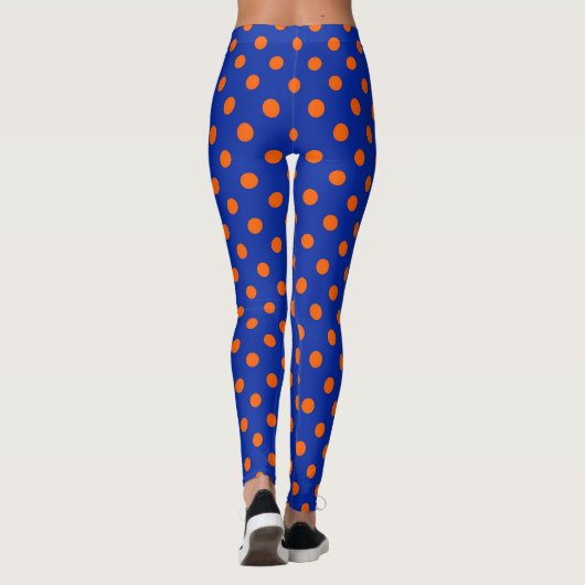 Orange On Blue Polka Dots Pattern Design Leggings (Achterkant)
