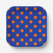Orange On Blue Polka Dots Pattern Design Papieren Bordje (Voorkant)
