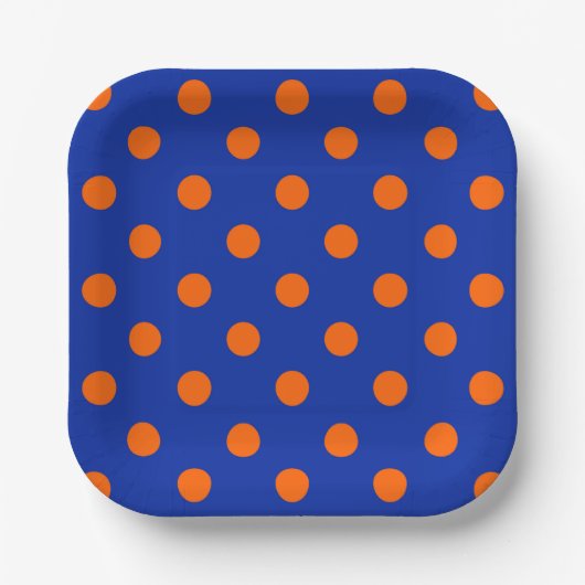Orange On Blue Polka Dots Pattern Design Papieren Bordje (Voorkant)