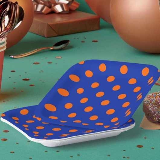Orange On Blue Polka Dots Pattern Design Papieren Bordje