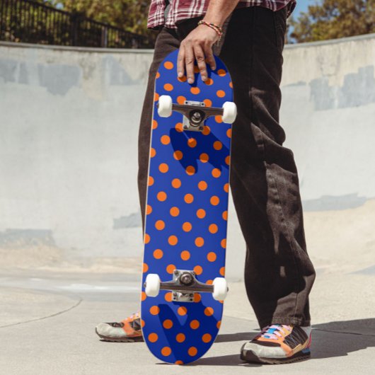Orange On Blue Polka Dots Pattern Design  Persoonlijk Skateboard