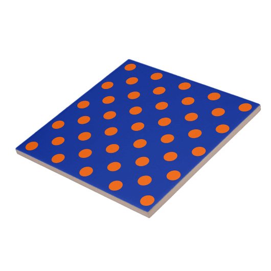 Orange On Blue Polka Dots Pattern Design Tegeltje