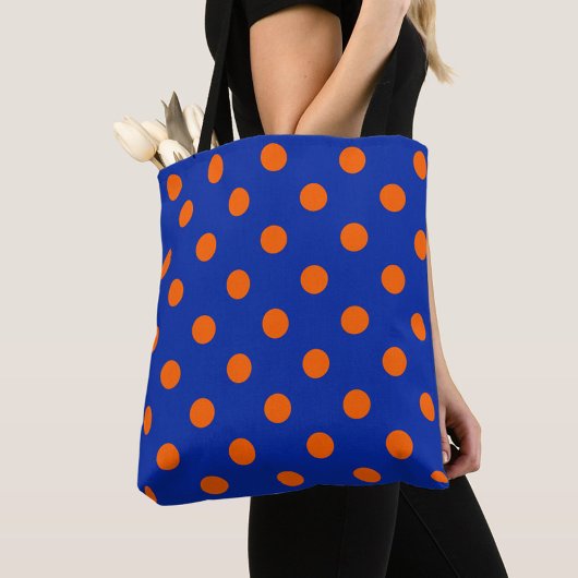 Orange On Blue Polka Dots Pattern Design  Tote Bag