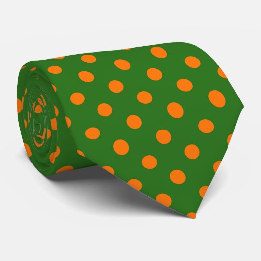 Orange On Green Polka Dots Pattern Design  Stropdas (Opgerold)