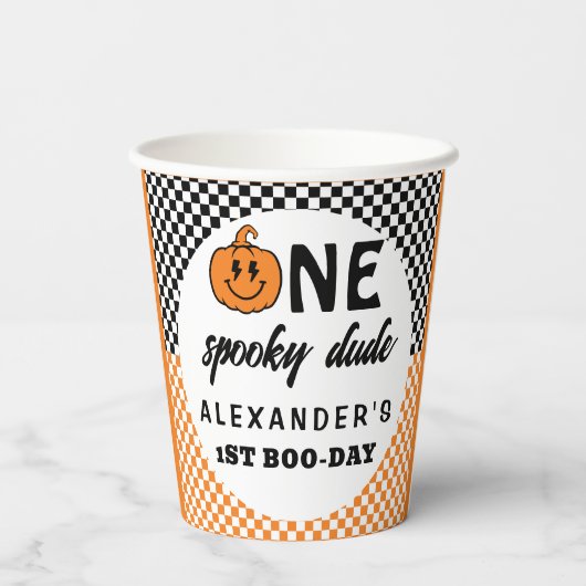 Orange One Spooky Dude Halloween 1st Birthday Papieren Bekers (Achterkant)