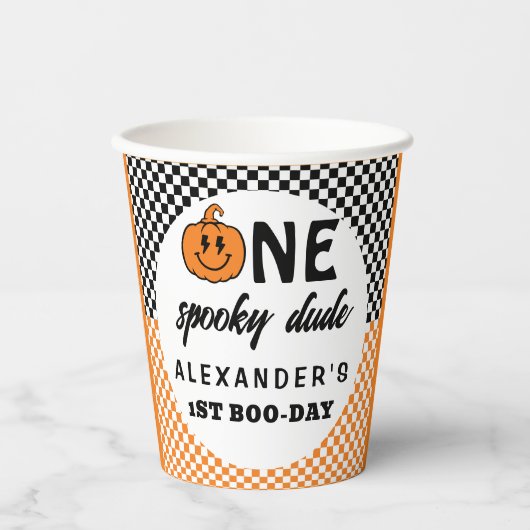 Orange One Spooky Dude Halloween 1st Birthday Papieren Bekers (Voorkant)