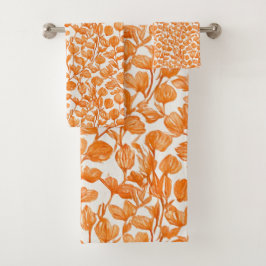 orange orchid floral pattern bad handdoek