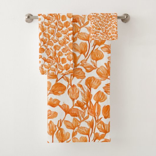 orange orchid floral pattern bad handdoek (Insitu)