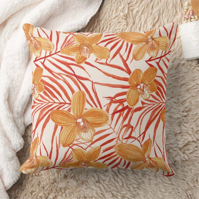 orange orchid floral pattern kussen (Deken)