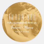 Orange Overlay Photo Wedding Thank You Ronde Sticker (Voorkant)