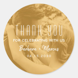 Orange Overlay Photo Wedding Thank You Ronde Sticker