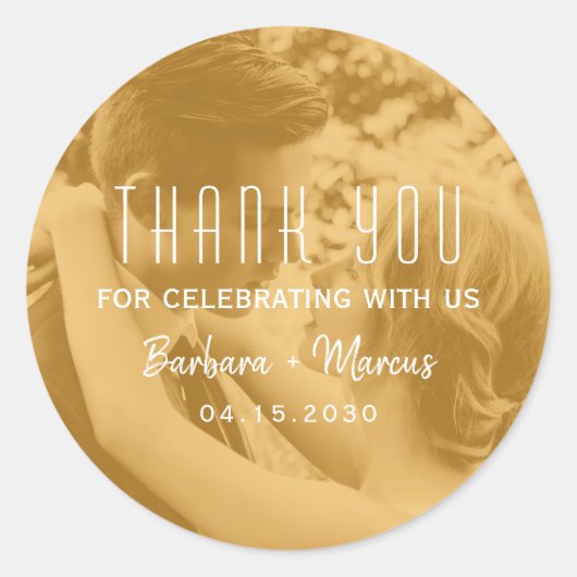 Orange Overlay Photo Wedding Thank You Ronde Sticker (Voorkant)