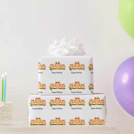 Orange Owls Design Birthday Gift Cadeaupapier (Feestgeschenken)