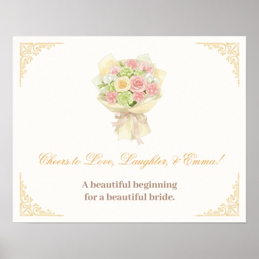 orange pastel bouquet Elegant wedding Poster (Voorkant)