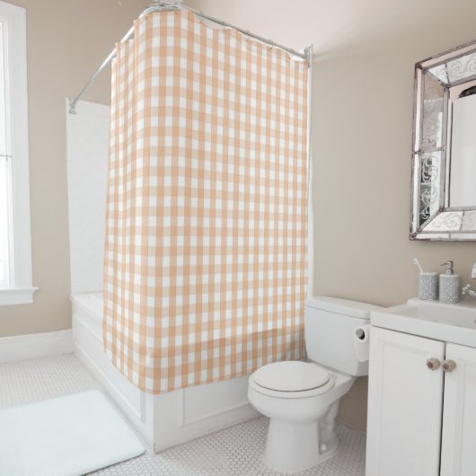 Orange Pastel Gingham Pattern Modern Farmhouse Douchegordijn (In situ)