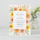 Orange Peach Painterly Blossom Wedding Kaart (Staand voorkant)