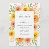 Orange Peach Painterly Blossom Wedding Kaart (Voorkant)