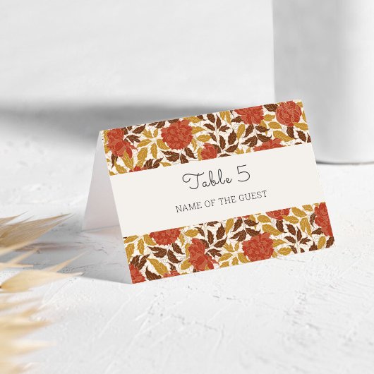 Orange Peony Flowers Fall Wedding Place Card Kaart