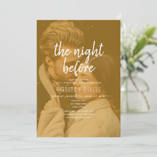 Orange Photo Rehearsal Dinner Kaart (Staand voorkant)