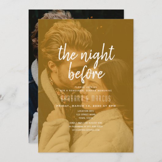 Orange Photo Rehearsal Dinner Kaart (Voorkant / Achterkant)