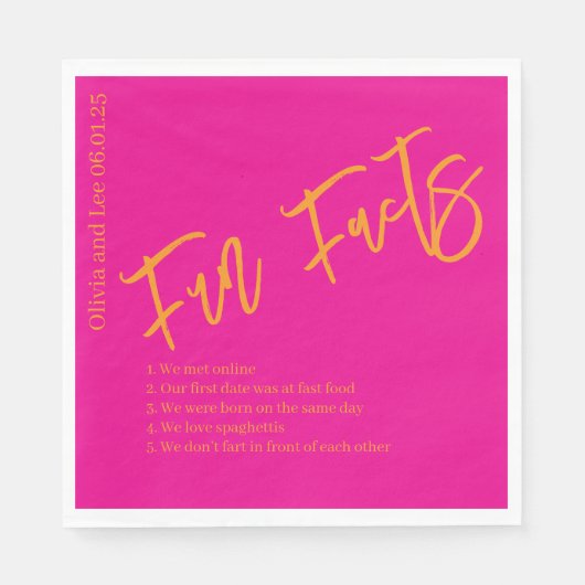 Orange Pink Engagement Party Fun facts Wedding  Servet (Voorkant)