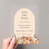 Orange pink floral wedding arac Save the Date Card Acryl Uitnodigingen (Insitu (Draagbaar))