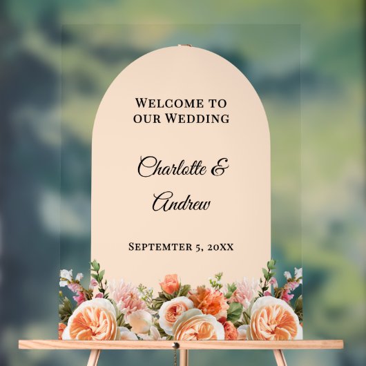 Orange pink florals arch clear wedding welcome acryl bord (Neutraal)
