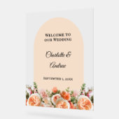 Orange pink florals arch clear wedding welcome acryl bord (Hoek)
