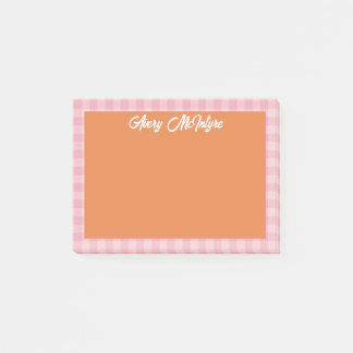 Orange Pink Gingham Border Name In Cool Script Post-it® Notes