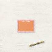Orange Pink Gingham Border Name In Cool Script Post-it® Notes (Op bureau)