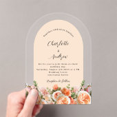 Orange pink peach florals arch clear wedding acryl uitnodigingen (Insitu (Draagbaar))