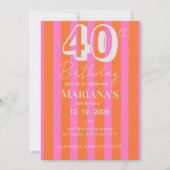  Orange Pink Stripes Modern Scripted Birthday  Kaart (Voorkant)