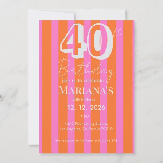  Orange Pink Stripes Modern Scripted Birthday  Kaart (Voorkant)