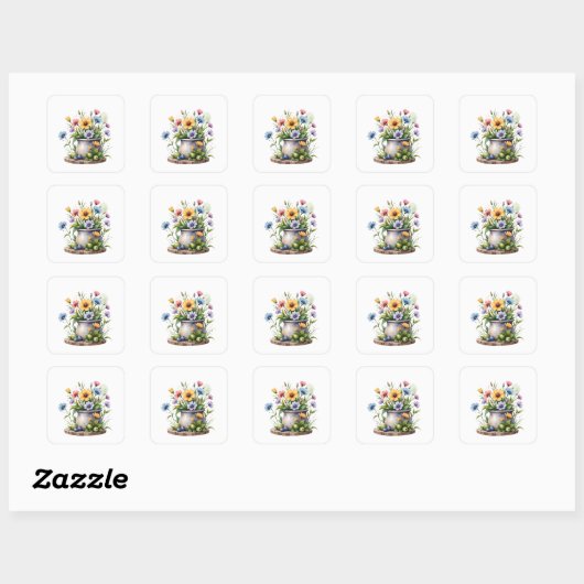 orange, pink, yellow, and blue flowers vierkante sticker (Vel)