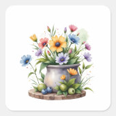 orange, pink, yellow, and blue flowers vierkante sticker (Voorkant)