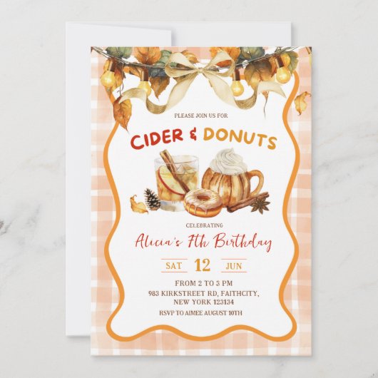 Orange Plaid Cider and Donuts Fall Birthday Kaart (Voorkant)