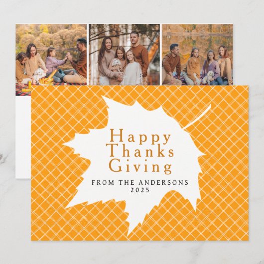 Orange Plaid Simple Happy Thanksgiving Autumn Hol Feestdagenkaart (Voorkant / Achterkant)