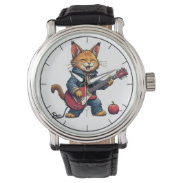 Orange Playing Guitar Horloge