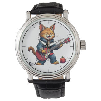 Orange Playing Guitar Horloge