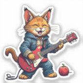 Orange Playing Guitar Sticker (Voorkant)