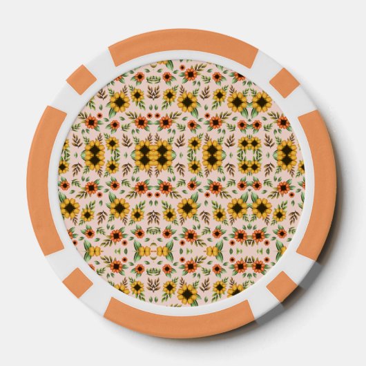 Orange poker chips with intricate floral mandala (Achterkant)