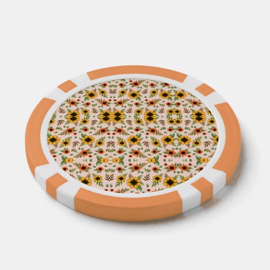 Orange poker chips with intricate floral mandala  (Enkel)