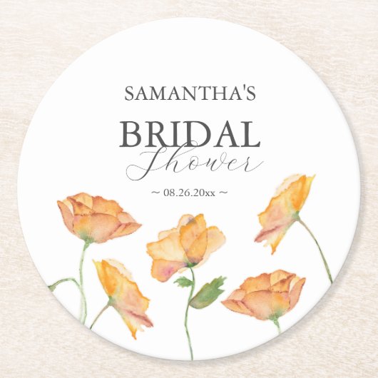 Orange Poppy Flower Drink Coasters Ronde Kartonnen Onderzetter (Voorkant)