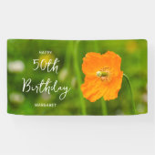 Orange Poppy Flower On Green Happy 50th Birthday Spandoek (Horizontaal)