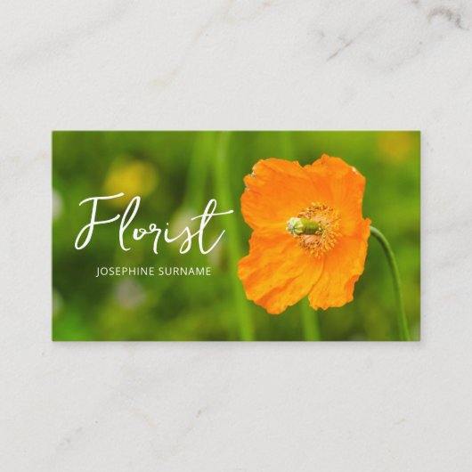 Orange Poppy Flower Summer Green Photo Florist Visitekaartje (Voorkant)