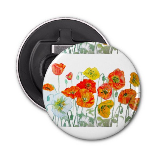Orange Poppy Wedding Favour Floral Flower Button Flesopener (Voorkant)