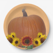 Orange Pumpkin and Sunflowers Thanksgiving   Papieren Bordje (Voorkant)