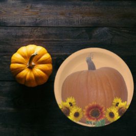 Orange Pumpkin and Sunflowers Thanksgiving   Papieren Bordje