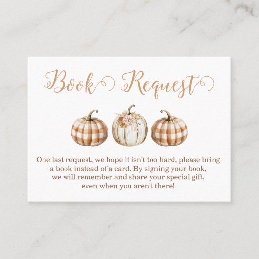 Orange Pumpkin Baby Shower Book Request Insert Visitekaartje (Voorkant)