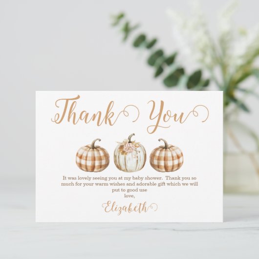 Orange Pumpkin Baby Shower Thank You Card Bedankkaart (Staand voorkant)